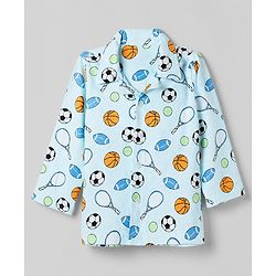 Babyhug 100% Cotton Knit Full Sleeves Co-Ords Shirt & Pyjama Night Suit with Sports Print - Sky Blue