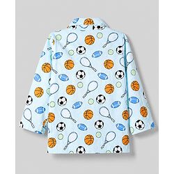 Babyhug 100% Cotton Knit Full Sleeves Co-Ords Shirt & Pyjama Night Suit with Sports Print - Sky Blue