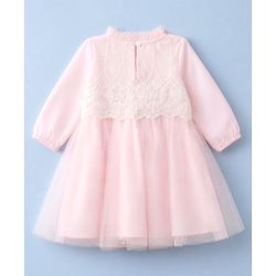 Babyhug Mesh Woven Full Sleeves Fit & Flare Embroidered Party Dress With Cap - Light Pink