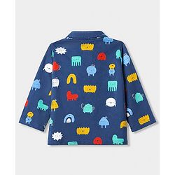 Babyhug 100% Cotton Knit Full Sleeves Co-Ords Shirt & Pyjama Night Suit with Animal Print - Navy Blue