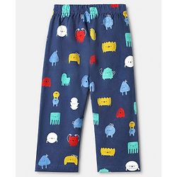 Babyhug 100% Cotton Knit Full Sleeves Co-Ords Shirt & Pyjama Night Suit with Animal Print - Navy Blue