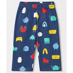 Babyhug 100% Cotton Knit Full Sleeves Co-Ords Shirt & Pyjama Night Suit with Animal Print - Navy Blue
