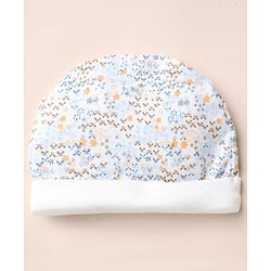 Babyhug 100% Cotton Interlock Knit Cap, Mitten & Booties with Bees, Bugs & Butterfly Print White - Diameter 15 cm