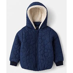 Babyhug Woven Full Sleeves Hooded Padded Winter Jacket - Navy Blue