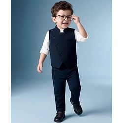 Babyhug Knit Full Sleeves 3 Piece Party Suit - Navy Blue