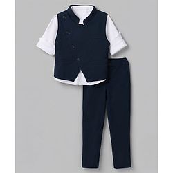 Babyhug Knit Full Sleeves 3 Piece Party Suit - Navy Blue