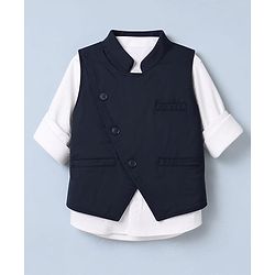 Babyhug Knit Full Sleeves 3 Piece Party Suit - Navy Blue