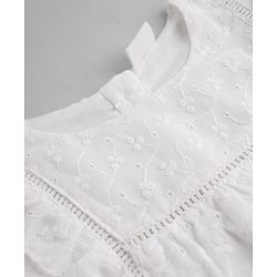 Babyhug 100% Cotton Woven Top with Full Sleeves & Floral Embroidery - White