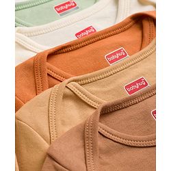 Babyhug 100% Cotton Knit Full Sleeves Solid Onesies Pack Of 5 - Light Green White & Orange