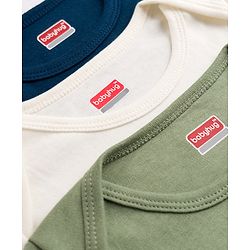 Babyhug 100% Cotton Interlock Knit Full Sleeves Onesies Pack of 3 - White, Green & Navy Blue