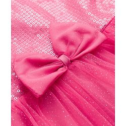 Babyhug Mesh Woven Sleeveless Sequinned Party Dress With Bow Applique - Pink