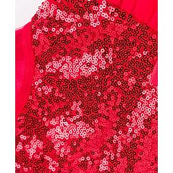 Babyhug Woven Solid Puffed Sleeves Party Dress Sequin Detailing with Bow - Red