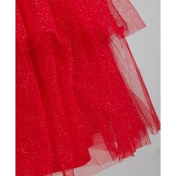 Babyhug Woven Solid Mesh Ruffles Sleeves Party Dress  - Red