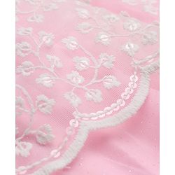 Babyhug Solid Mesh Woven Sleeveless Party Dress With Floral Embroidery -Pink