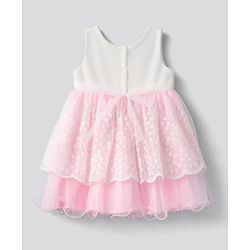 Babyhug Solid Mesh Woven Sleeveless Party Dress With Floral Embroidery -Pink