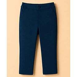 Babyhug Woven Full Sleeves Solid Shirt With Trouser & Striped Waistcoat Three Piece Party Suit With Bow - Navy Blue