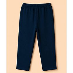 Babyhug Woven Full Sleeves Solid Shirt With Trouser & Striped Waistcoat Three Piece Party Suit With Bow - Navy Blue