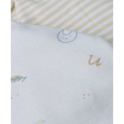 Babyhug 100% Cotton Interlock Knit Cap with Stripes & Alphabet Print Pack of 2 White & Khaki - Diameter 17 cm