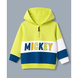 Babyhug Disney 100% Cotton Terry Knit Full Sleeves Hooded Sweatshirt and Joggers with Full Length and Mickey Print at Front & Back in Green