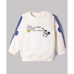 Babyhug Disney 100% Cotton Terry Knit Full Sleeves Sweatshirt and Pant with Front& Back Minnie Mouse & Daisy Duck Graphic Print - White & Blue