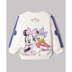 Babyhug Disney 100% Cotton Terry Knit Full Sleeves Sweatshirt and Pant with Front& Back Minnie Mouse & Daisy Duck Graphic Print - White & Blue