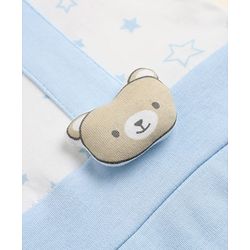 Babyhug 100% Cotton Interlock Knit Collared Full Sleeves Romper with Bear Applique and Star Print - Light Blue