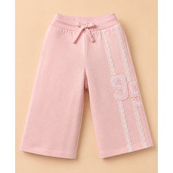 Babyhug Cotton Looper Knit Full Length Lounge Pants with 95 Patch Print with Lace Details - Pink