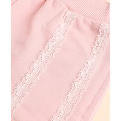 Babyhug Cotton Looper Knit Full Length Lounge Pants with 95 Patch Print with Lace Details - Pink