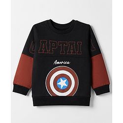 Babyhug Marvel 100% Cotton Terry Full Sleeves Sweatshirt and Joggers with Shield Print - Black