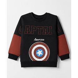 Babyhug Marvel 100% Cotton Terry Full Sleeves Sweatshirt and Joggers with Shield Print - Black