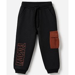 Babyhug Marvel 100% Cotton Terry Full Sleeves Sweatshirt and Joggers with Shield Print - Black