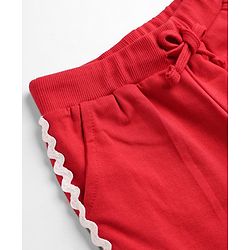 Babyhug Cotton Knit Jogger Fit Full Length Lounge Pant With Lace Detailing in Red