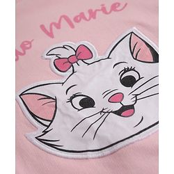 Babyhug Disney 100% Cotton Terry Knit Full Sleeves Sweatshirt and Joggers Set with Marie Graphic & Bow Applique in Pink
