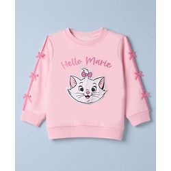 Babyhug Disney 100% Cotton Terry Knit Full Sleeves Sweatshirt and Joggers Set with Marie Graphic & Bow Applique in Pink