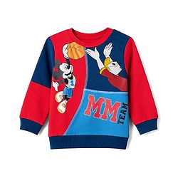 Babyhug Disney 100% Cotton Terry Knit Full Sleeves Sweatshirt and Joggers Set with Mickey Mouse Graphic in Red