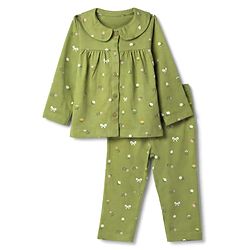 Babyhug 100% Cotton Knit Full Sleeves Front Open Shirt & Pyjama Night Suit Co-Ords Set With Floral Print - Green
