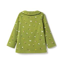 Babyhug 100% Cotton Knit Full Sleeves Front Open Shirt & Pyjama Night Suit Co-Ords Set With Floral Print - Green