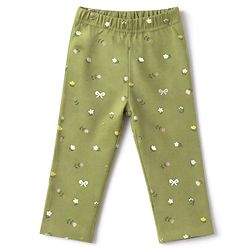 Babyhug 100% Cotton Knit Full Sleeves Front Open Shirt & Pyjama Night Suit Co-Ords Set With Floral Print - Green