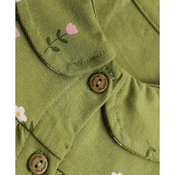 Babyhug 100% Cotton Knit Full Sleeves Front Open Shirt & Pyjama Night Suit Co-Ords Set With Floral Print - Green