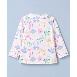 Babyhug 100% Cotton Knit Full Sleeves Co-Ords Top & Pyjama Night Suit with Bow Print - White