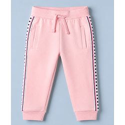Babyhug Cotton Knit Full Length Jogger Fit Lounge Pants in Pink