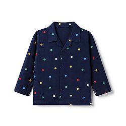 Babyhug 100% Cotton Knit Full Sleeves Co-Ords Shirt & Pyjama Night Suit with Polka Dots Print - Navy Blue