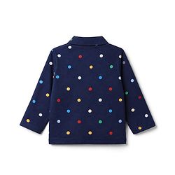 Babyhug 100% Cotton Knit Full Sleeves Co-Ords Shirt & Pyjama Night Suit with Polka Dots Print - Navy Blue