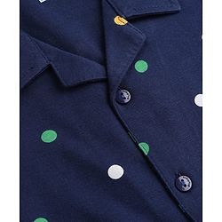 Babyhug 100% Cotton Knit Full Sleeves Co-Ords Shirt & Pyjama Night Suit with Polka Dots Print - Navy Blue