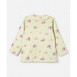 Babyhug 100% Cotton Knit Full Sleeves Co-Ords Top & Pyjama Night Suit with Floral Print - Light Green