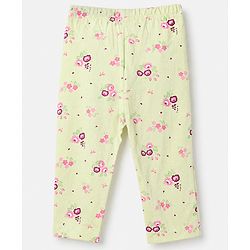 Babyhug 100% Cotton Knit Full Sleeves Co-Ords Top & Pyjama Night Suit with Floral Print - Light Green