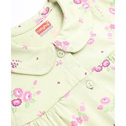 Babyhug 100% Cotton Knit Full Sleeves Co-Ords Top & Pyjama Night Suit with Floral Print - Light Green