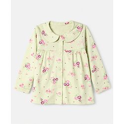 Babyhug 100% Cotton Knit Full Sleeves Co-Ords Top & Pyjama Night Suit with Floral Print - Light Green