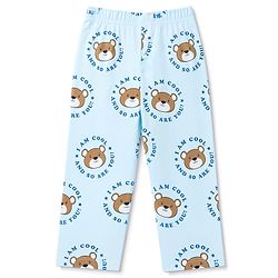 Babyhug 100% Cotton Knit Full Sleeves Front Open Shirt & Pyjama Night Suit Co-Ords Set With Bear & Text Print - Light Blue