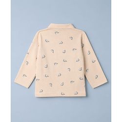 Babyhug Cotton Knit Full Sleeves Co-Ords Shirt & Pyjama Night Suit with Dolphin Print - Peach